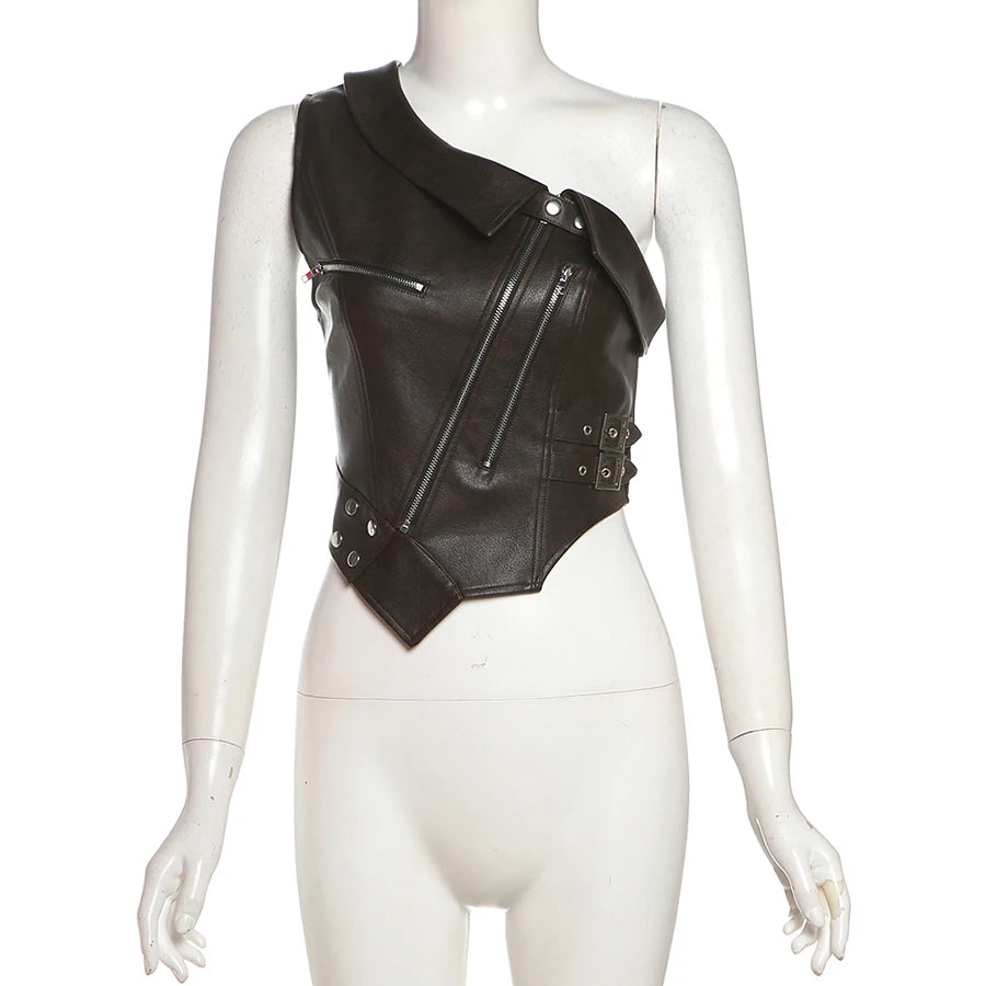 Top de cuero sintético estilo rockero